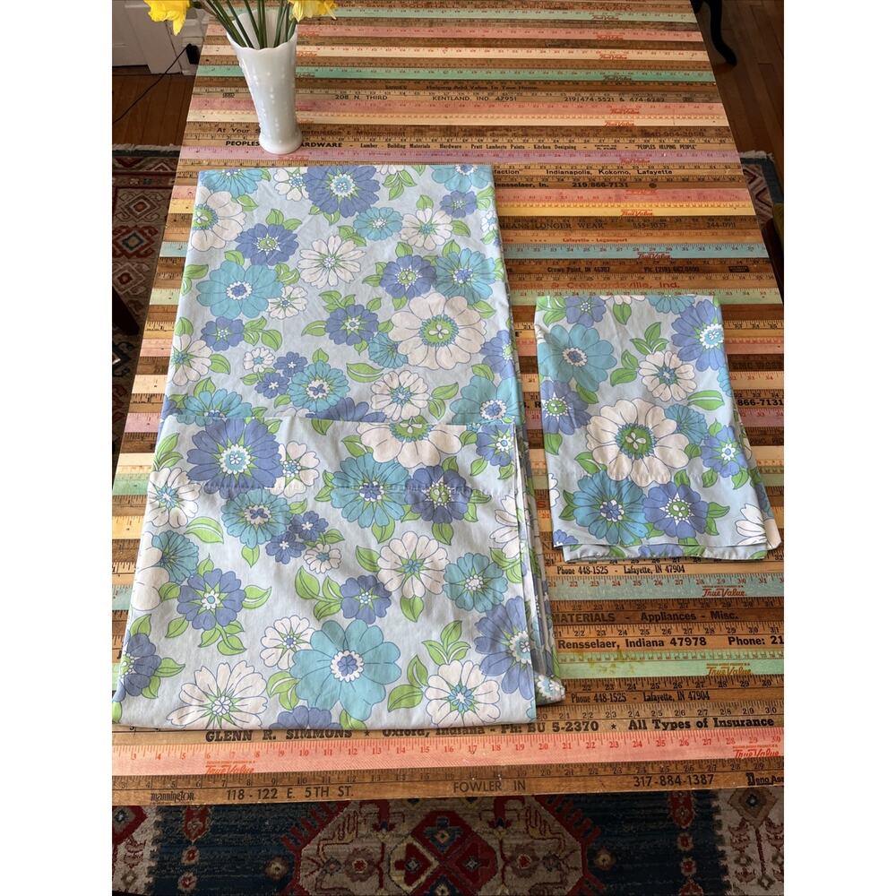 Vintage Fieldcrest Full Flat Case Retro Floral 70s Double 72 X 104 Lot Of 2